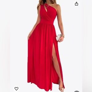 One Shoulder Slit Long Dress 
Sleeveless High Waist Ruched Maxi Dress * Size L